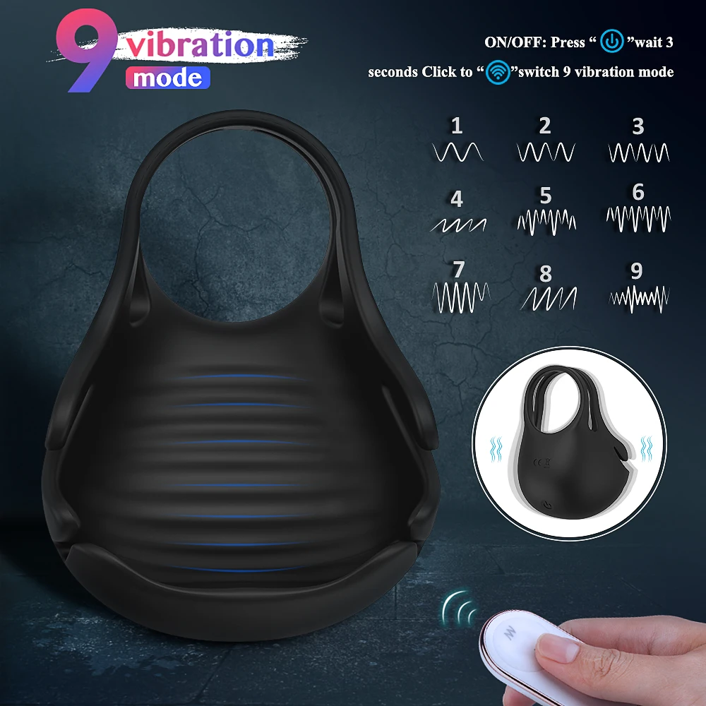 9 Modes Vibrating Penis Massager Ring Dildo Sex Toys for Men Scrotum Massager Male Chastity Cage Testicle Bondage Vibrators