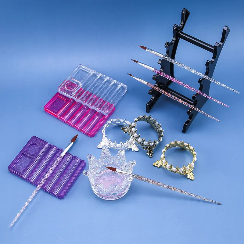 Nail Art Brush Holder Set Salon Pen Rack Accessory Acrylic Crystal Carving Carrier Storage Display Stand Nails Manicure Tools