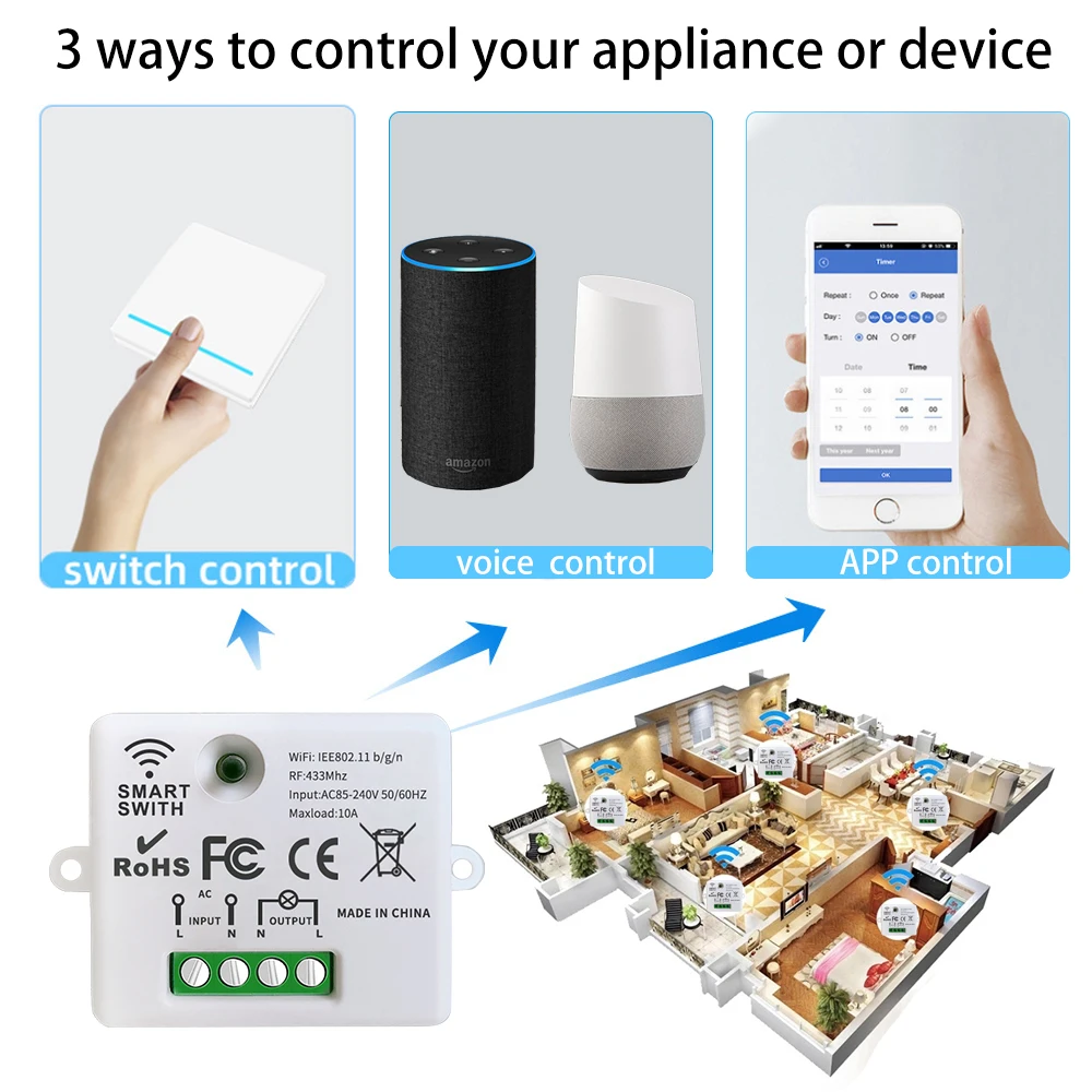 Picture 5: WIFI Mini switch Tuya Smart Life APP Push Button Light Switch RF 433Mhz Wall Panel DIY Relay Module Timer Google Home Alexa