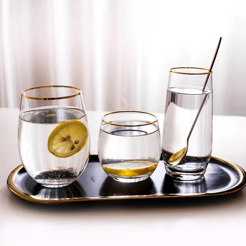 Large Clear Juice Wine Cups Transparent Wine Glass with Gold Rim Crystal Glass Lead-free Drinkware Thicken Bottom Water Cup