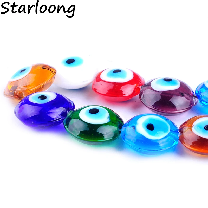 17pcs/String 16mm Colors Mixed Round Evil Eye Beads Strand Lampwork Glazed Glass Beads DIY Jewelry Making Bracelet Necklace