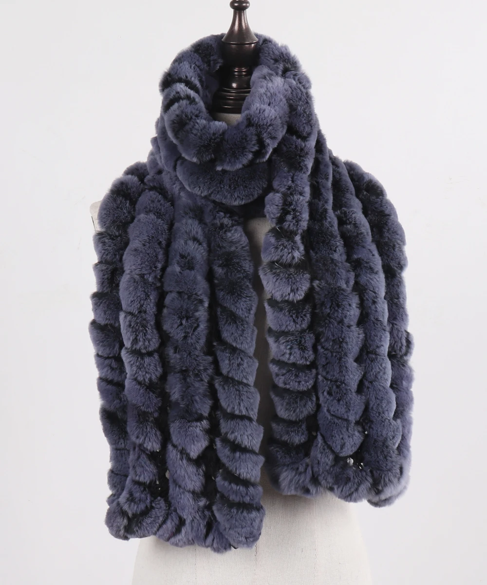 Neue Marke Gestrickter Modischer Damen Echt Rex Kaninchenfell Schal Frauen Winter Warmer Natürlicher Pelzschal Langer Stil Echter Pelz Halswärmer – Detail 21