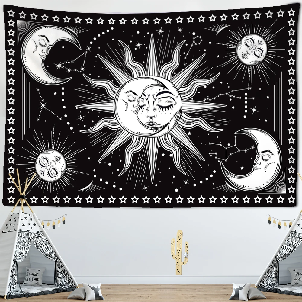 Night Moon Tapestry Wall Hanging Botanical Celestial Floral Wall Tapestry Hippie Flower Wall Carpets Room Decor Home Decoration