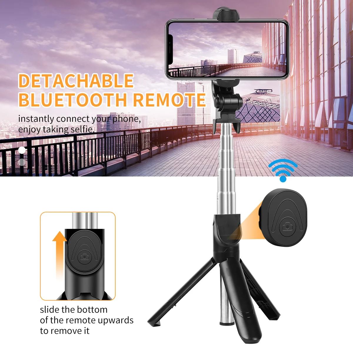 Wireless Bluetooth Selfie Stick Foldable Mini Tripod Stand Expandable Monopod with Remote Control for Camera iPhone IOS Android