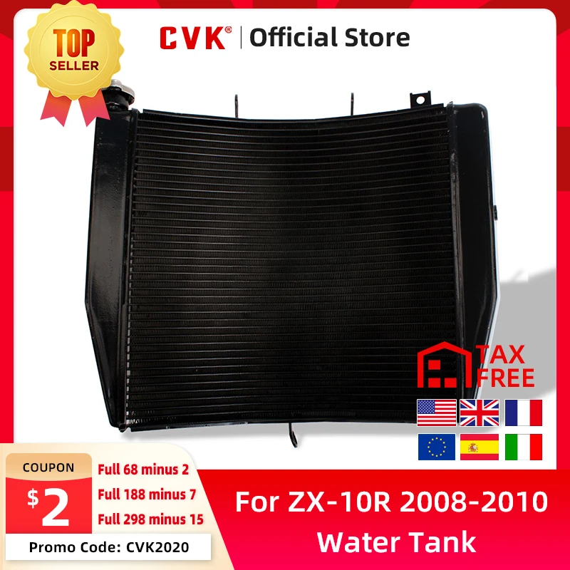 CVK Motorcycle Aluminium Black Radiator Cooler Cooling Water Tank for Kawasaki NINJA ZX-10R 2008-2010 ZX10R ZX 10R 08 09 10