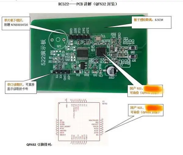 

RC522 Development Board Supports M1 Card ID Card QFN32 Package