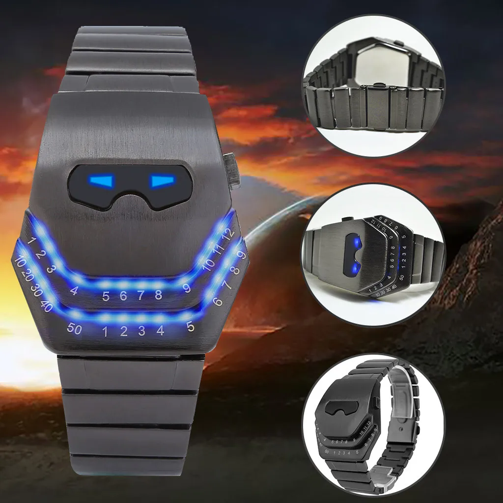 2021 Fashion Creative Snake Head Watch Men LED Digital Watches Black Stainless Steel Electronic Wristwatches Men Sports Watches