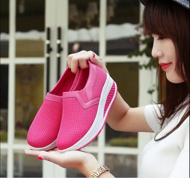 

Large size Women Breathable Mesh Casual Shoes Height Increasing Rocking Shoes Wedge Sneakers Fashion Platforms Women Shoes