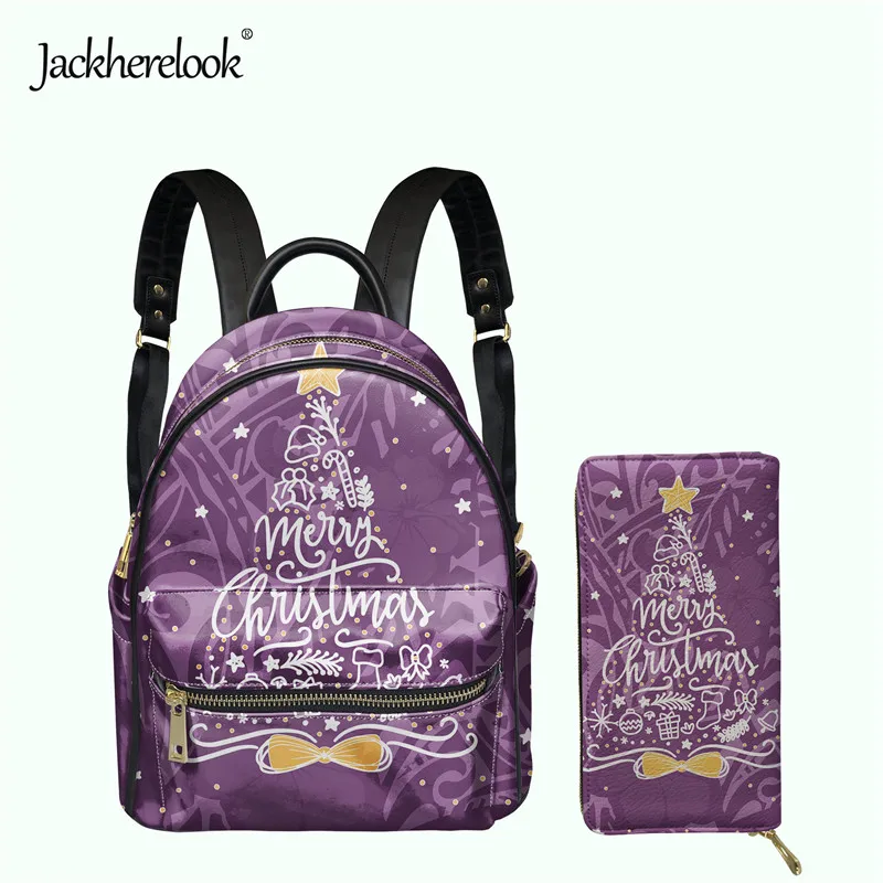 

Jackherelook Christms Tree Design Women Mini Backpack Clutch Wallet 2pcs/Set Girls Small Schoolbag Satchel Female Bag Mochila