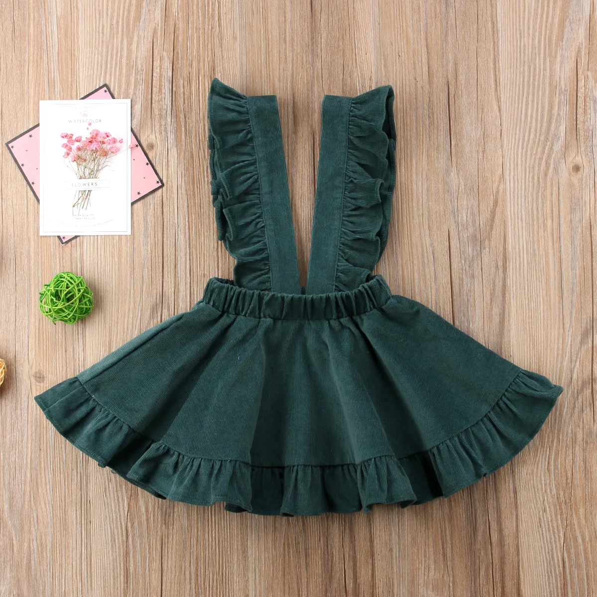 Baby Girls Ruffle Suspender Dresses Cute Solid Color Sleeveless Backless Dress Outfits Corduroy Lace Strap Dresses Sundress