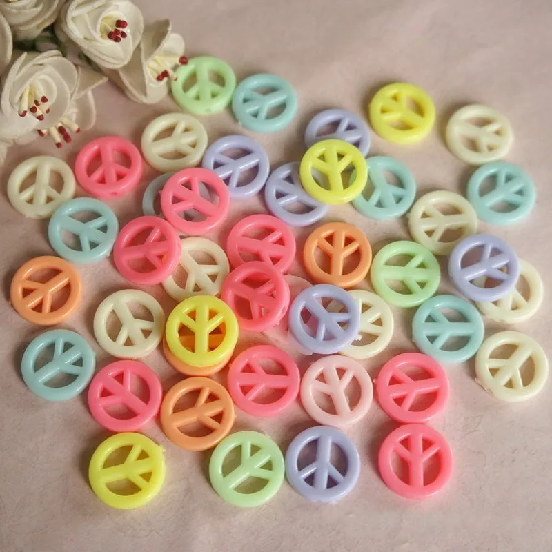 50Pcs/Lot 17mm Mixed Color Peace Symbol Acrylic Round Beads For Jewelry Making DIY Bracelet Necklace Accessories