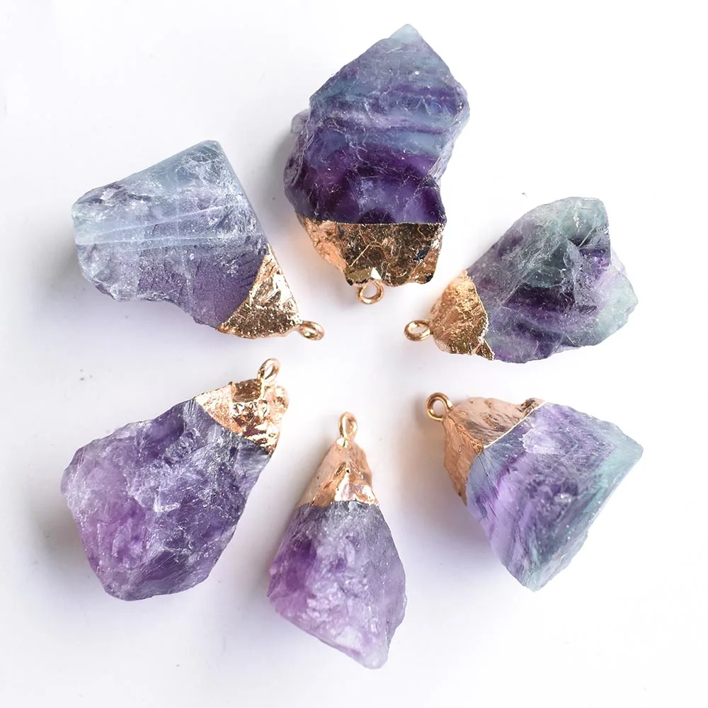 Wholesale 6pcs/lot 2020 New fashion good quality natural fluorite stone  Irregular pendants for jewelry accessories making free