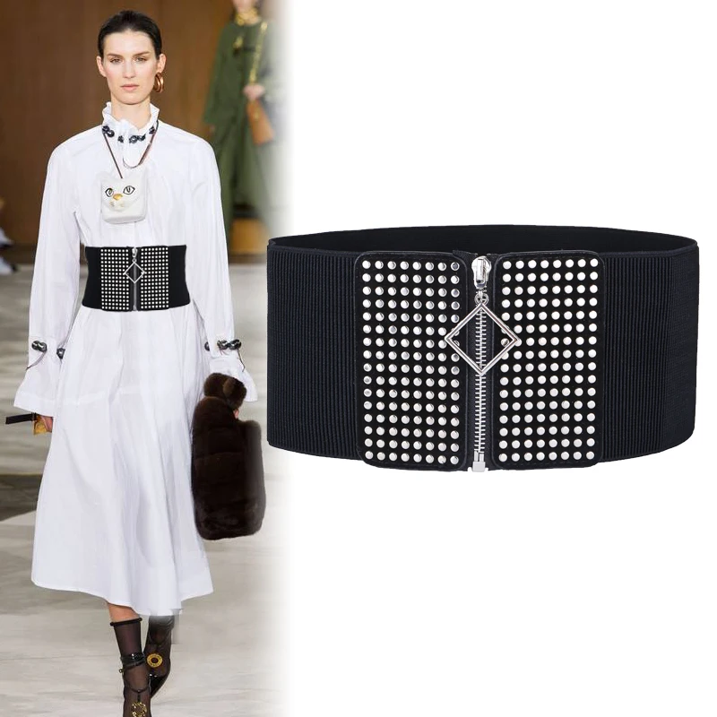 

2024 Women's Elastic Wasit Belt Wide Stretch Waistband Ladies Sexy Fashion Corset Cinch Belts Black Cummerbund for Dress Apparel