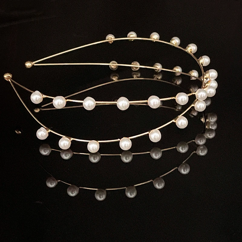 New White Pearl Sweet Style Fashion Golden water Diamond Embellishment Lady Headband Elegant Hair Belt Star Girl Hair Ornaments