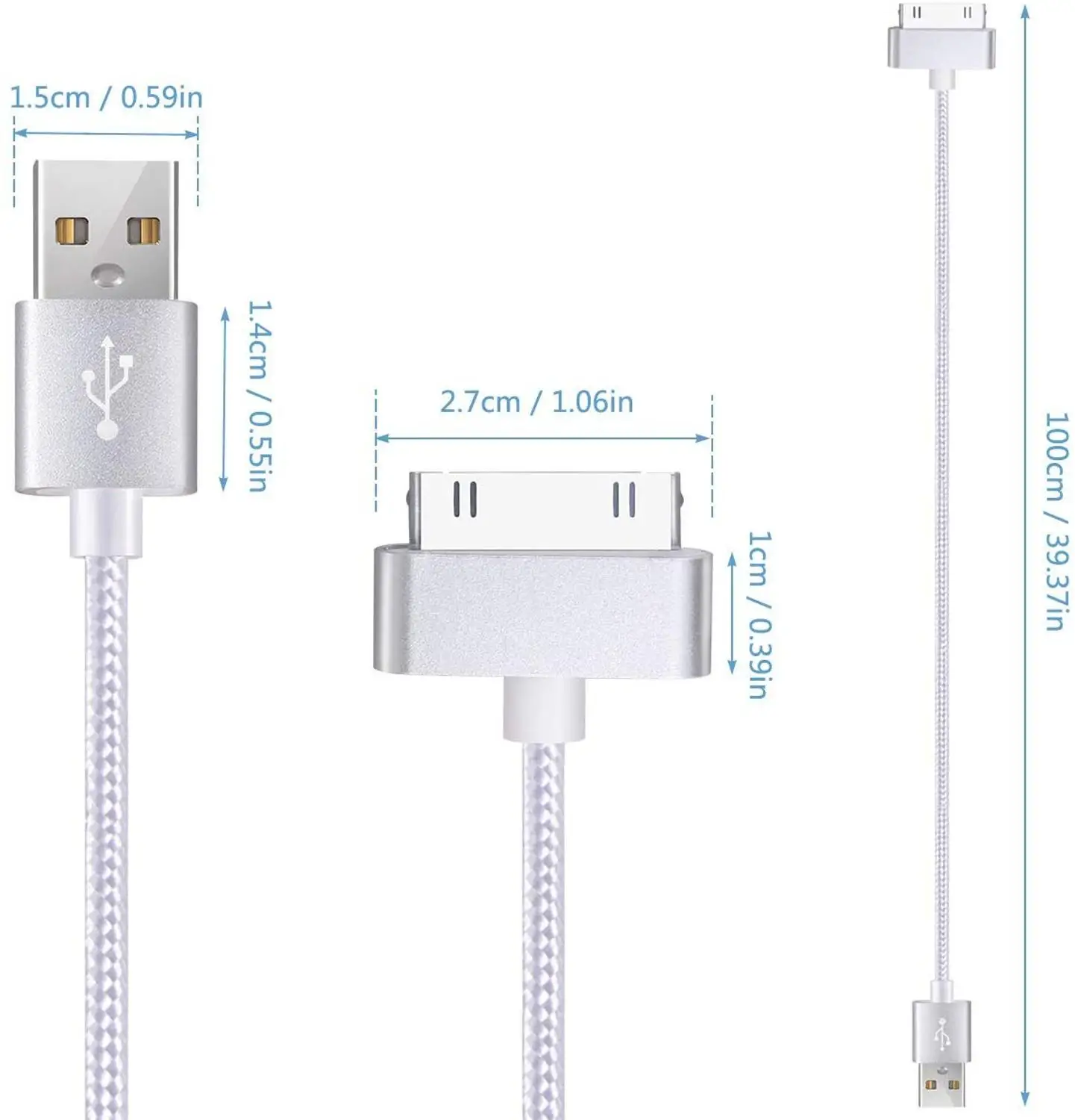 USB Cable for iPhone 30 Pin Nylon Braid Fast Charger Data Cable for Apple iPhone 4 4s 3G 3GS 2G iPad 1/2/3 iPod Touch iPod Nano