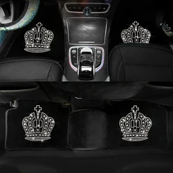 Car Velvet Floor Mats Carpet Cover General Diamond Inlaid Women's Automobile Bling Drill Interior Accessories Universal Size