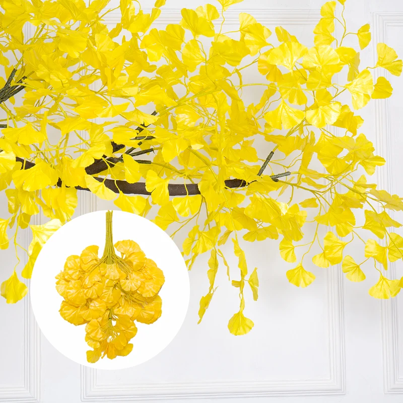 

12pc/Lot Artificial Yellow Leaves Fake Tree Branch Golden Ginkgo Silk Leaf Bouquet Wall Hanging Plants Wedding Home Garden Decor