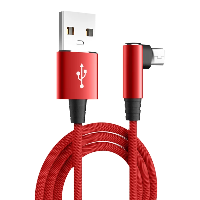 90 Degree L Bending Cable Fast Charge Cable Mrico Usb Cable Nylon Cord Data Sync Cable For Samsung Xiaomi Android Reversible