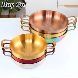 Household Stainless Steel Hotpot Flat Bottom Cooking Pan Pot Cookware Shallow Stew Seafood Kitchen Stockpot For Induction Cooker