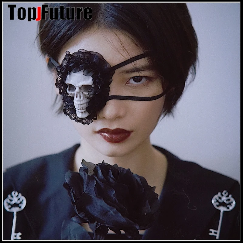 Women Men Japanese Harajuku Y2k Girls Anime Cosplay Eye Mask Gothic Lolita Skull Punk Lace Eyepatch Halloween Party Accessories