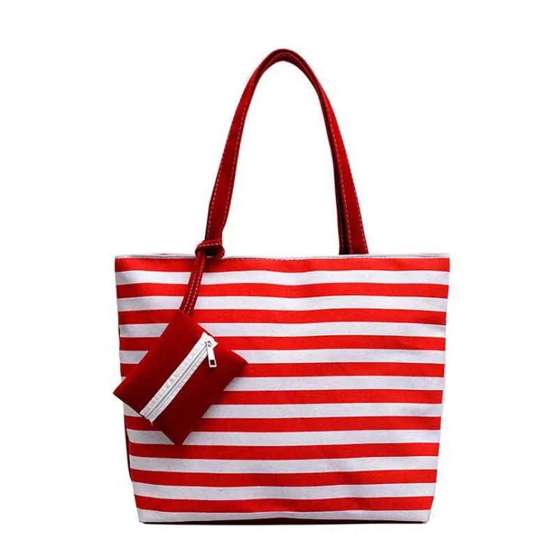 

Free Shopping Handbag High Quality Women Girls Canvas Large Striped Summer Shoulder Tote Beach Bag Colored Stripes