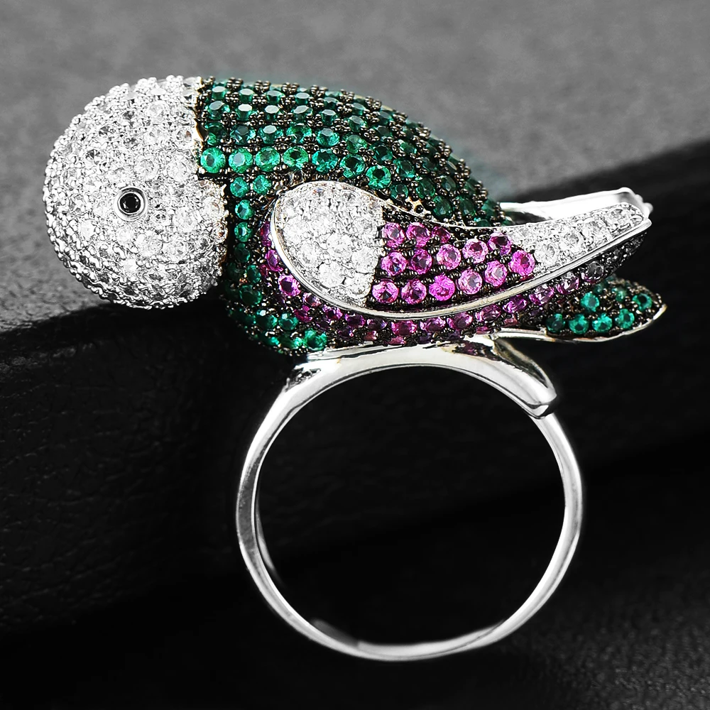 GODKI 2025 Trendy Parrot Charms Cubic Zircon Statement Ring for Women Finger Rings Beads Charm Ring Bohemian Beach Jewelry