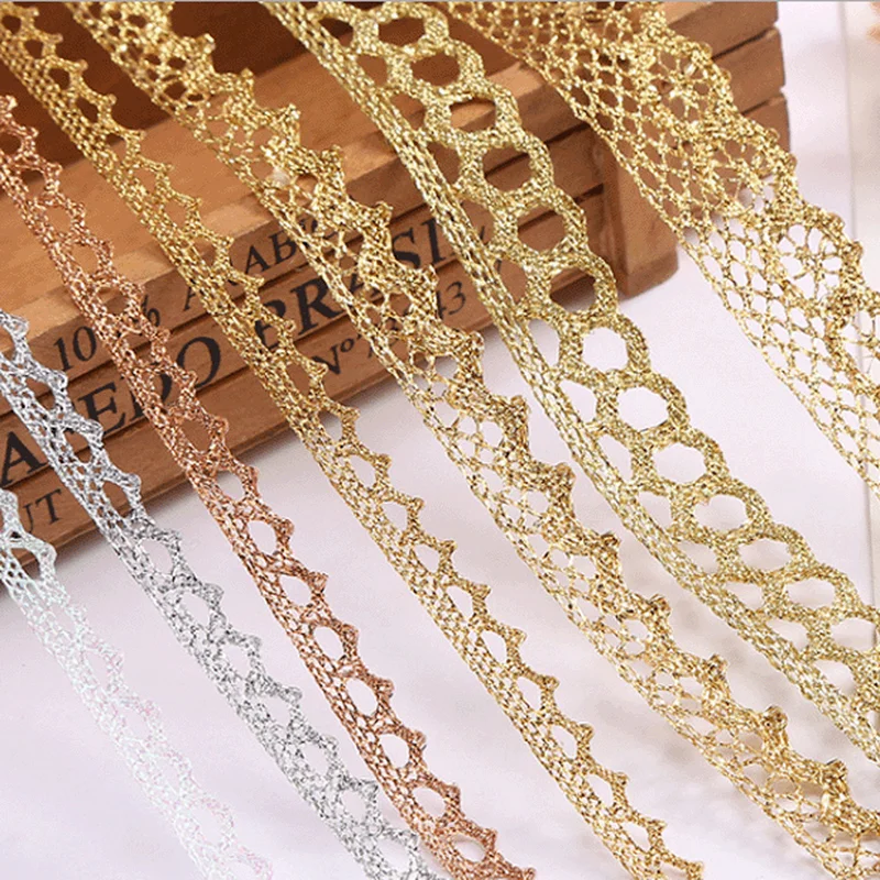 Gold and Silver Thread Doggy Tooth Lace, Unilateral Wave, Gold Thread, Woven Lace, DIY Clothing Accessories, 5 Yards Variety