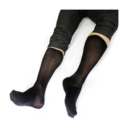 Calcetines de seda de nailon para hombre, medias transparentes formales, color negro y azul marino, envío directo