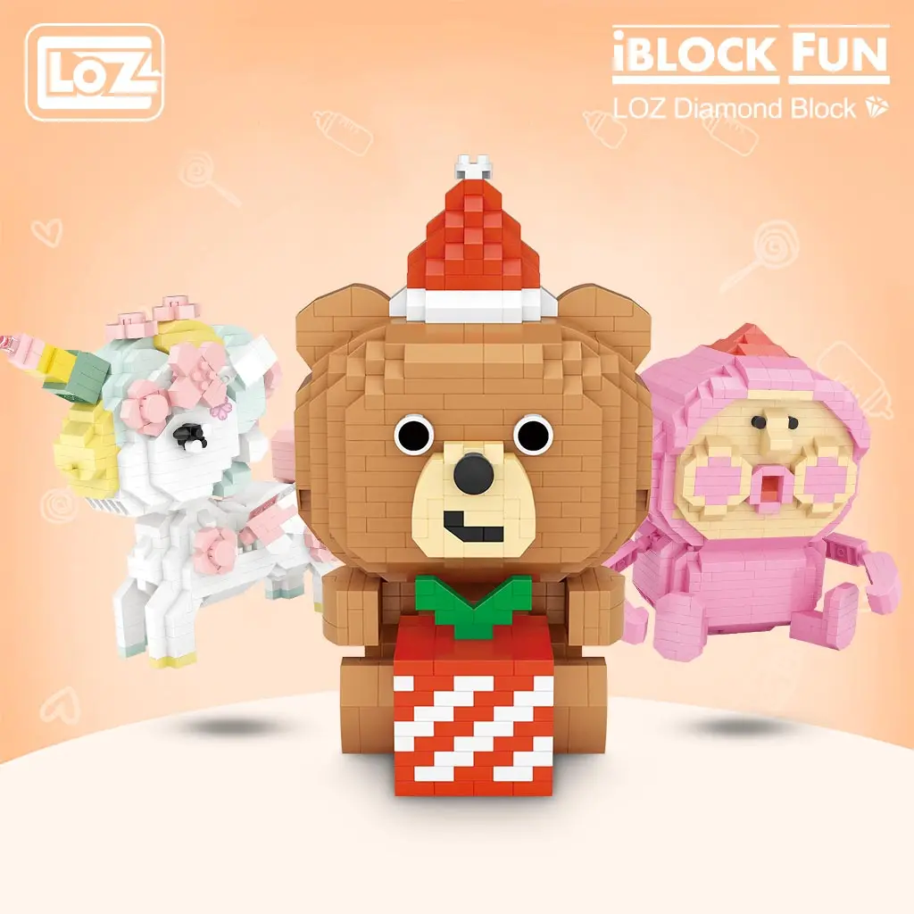 

LOZ Diamond building blocks micro drill Christmas bear cherry blossom unicorn rainbow horse peach assembled toy building blocks