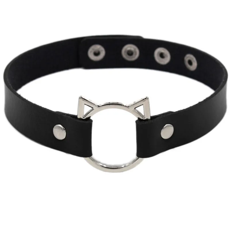 Black Leather Cat Collar Choker Necklace Gothic Fashion Punk Harajuku Chocker Goth Sexy Accessories For Women Cosplay Jewelry