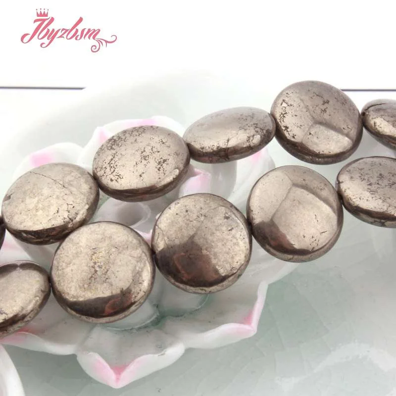 8.10.12mm Natural Coin Pyrite Smooth Loose Beads Natural Stone Beads for DIY Women Necklace Bracelet Jewelry Making Strand 15\