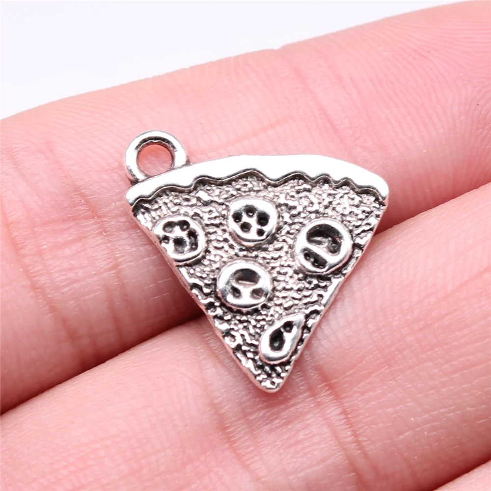 

Wholesale 150pcs/bag 21x16mm Pendant Biscuits Pizza Pendant Charm For Jewelry Making Antique Silver Color Cake Pendants