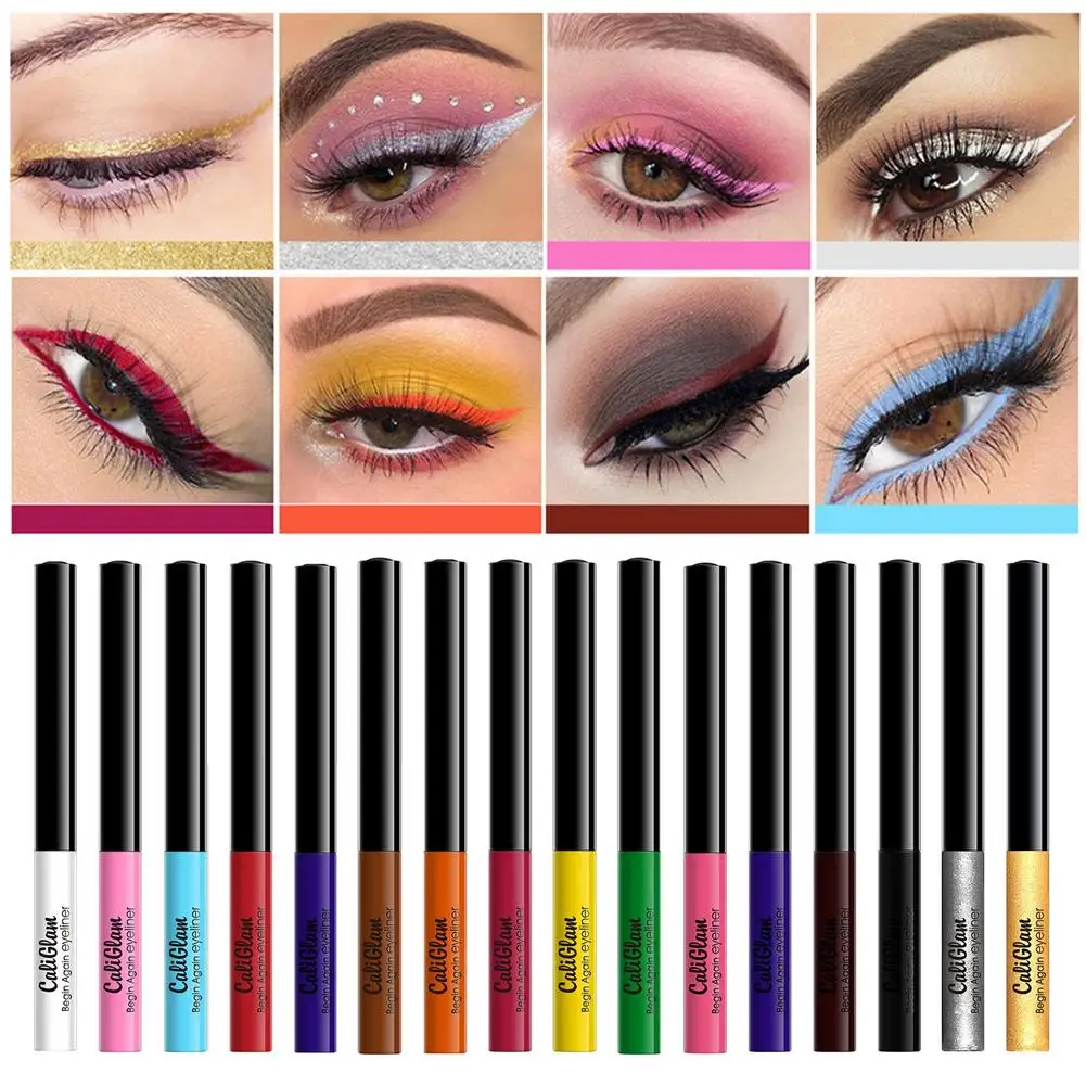 Liquid Eyeliner 16-Color Durable Waterproof Eyeliner Pen Set Gold White Blue Red Eyeliner Shiny Eyes Cosmetics Eye Makeup Kit