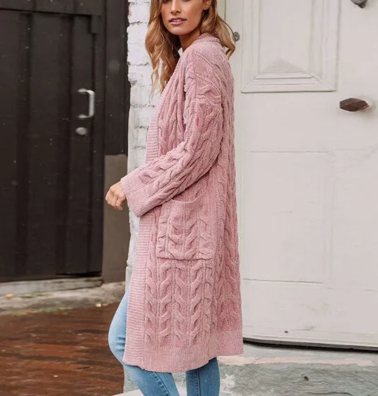 2022 Vintage mohair long cardigan women sweaters female Long sleeve pocket winter cardigans Casual knitwear pure jumpers