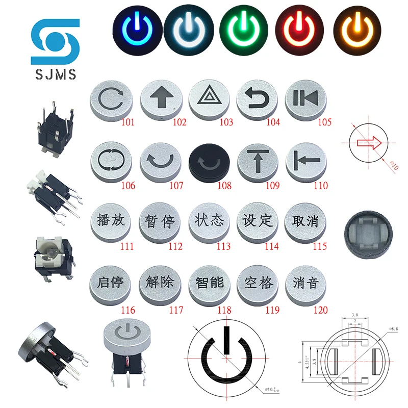2PCS PB6171FL-1/2/3/4 Micro Push Button Tactile Momentary Mit LED Licht Schalter Mit mantel Kappe durchmesser: 10*10MM 6X6X12,9MM – Detail 13