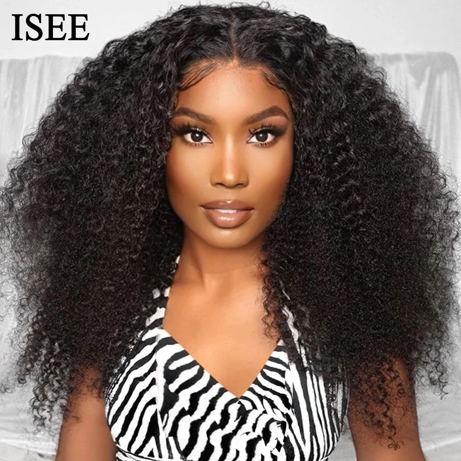 

ISEE Hair Wig Brazilian Kinky Curly For Women 13x4 Lace Frontal ISEE HAIR Human Hair Wigs 220% Density Lace Front Wigs