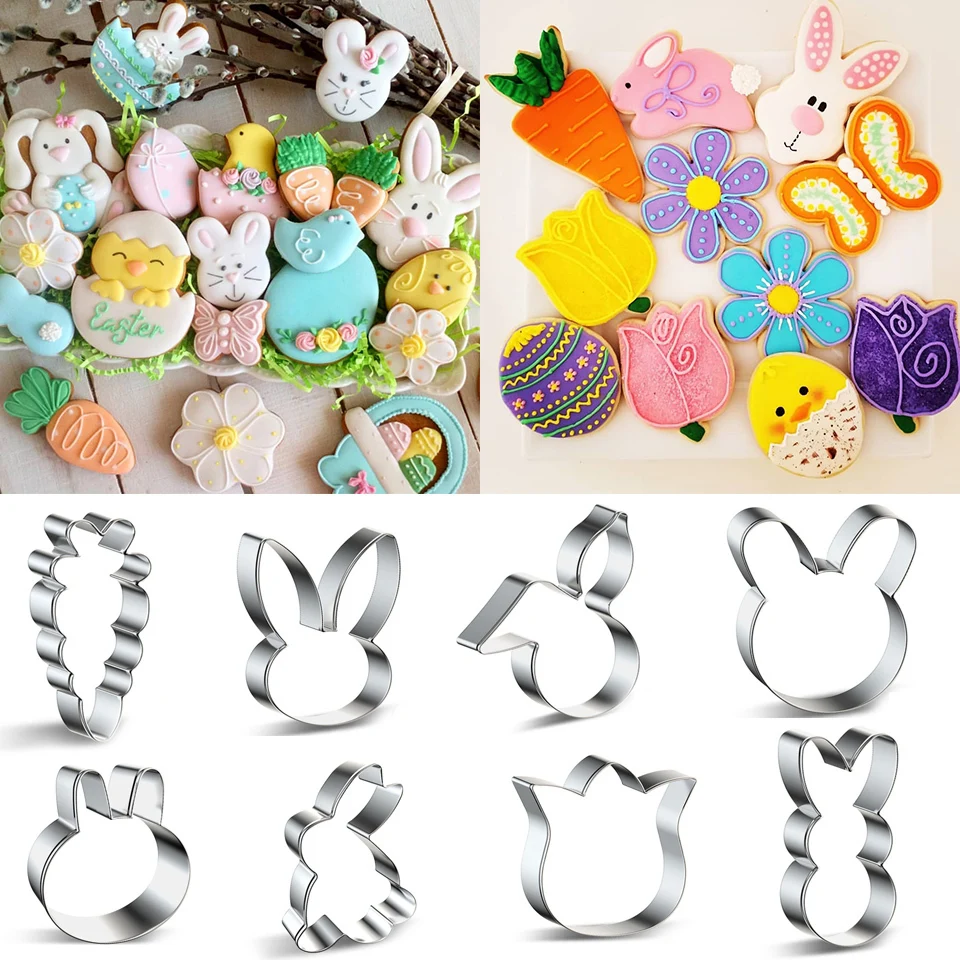 1pc Stainless Steel Easter Cookies Mold Rabbit Carrot Flower Egg Biscuit Cutter Mold for Kids Easter Party Decoration DIY Craft