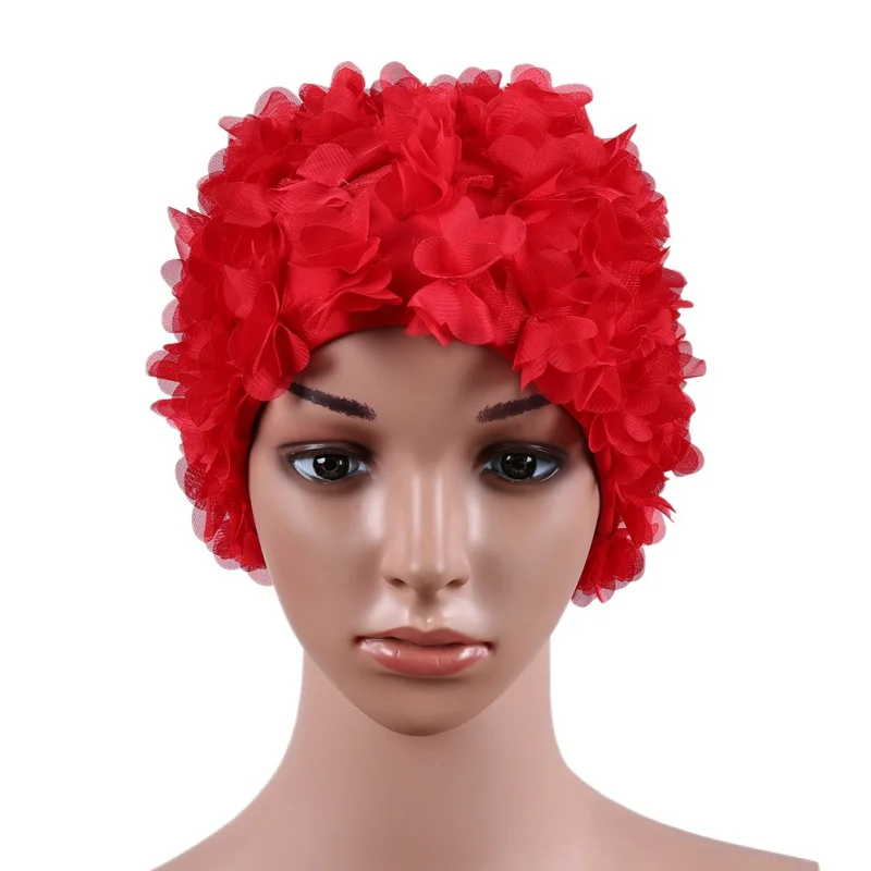 Women Flowers Swimming Caps Three-dimensional Flower Petals Design Bath Female Cap Ladies Swim Cap for Long Hair