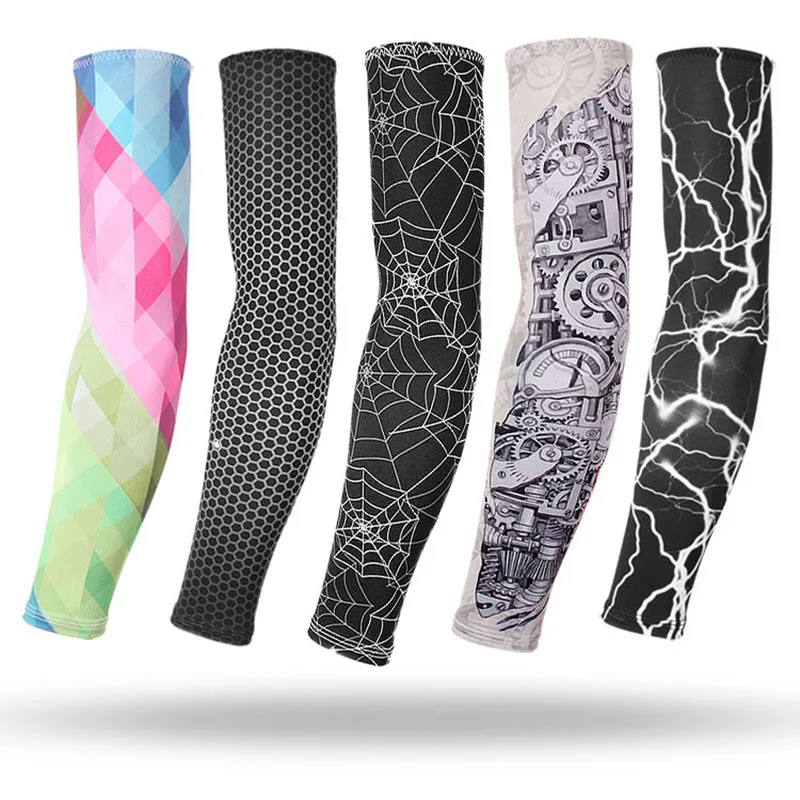 Silk Cycling Arm Sleeves Warmers Men Tattoo Sleeve Women Sun Protection Quick Cool Arms Sleeves Basketball Football Arm Cover