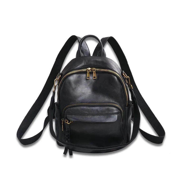 

High Quality Coffee Yellow Orange Black Full Grain Genuine Leather Women Backpack Female Shoulder Bag Lady Fashion M9898