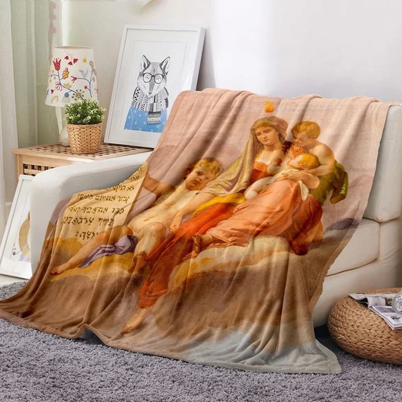 Baby Blanket Soft Flannel Plush Throw Gift Blanket Retro Oil Painting Angel Warm Bedding for Girls Boys on Bed Sofa Couch