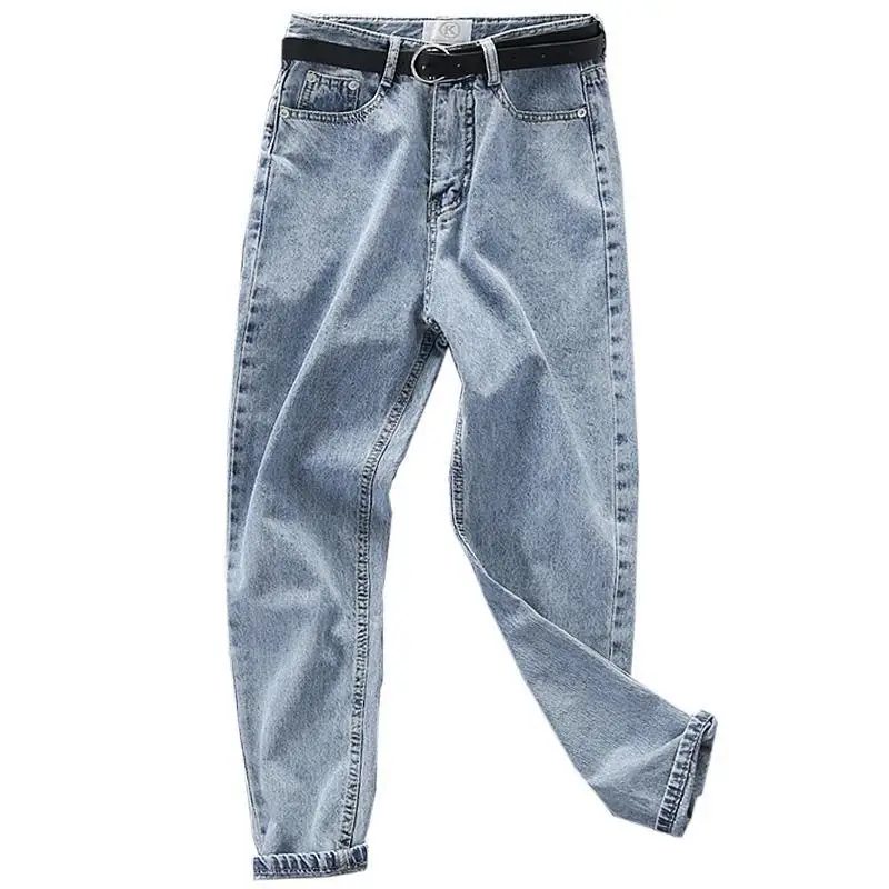 Jeans a vita alta da donna primavera e autunno la nuova versione coreana allentata era pantaloni Harem sottili e semplici con piedi piccoli