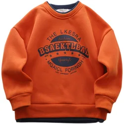 New Autumn winter Boys girls Fleece Thickened Sweater Cartoon Printed Letters Children's Leisure Fake 2 Piece Warm Top 3-14Y