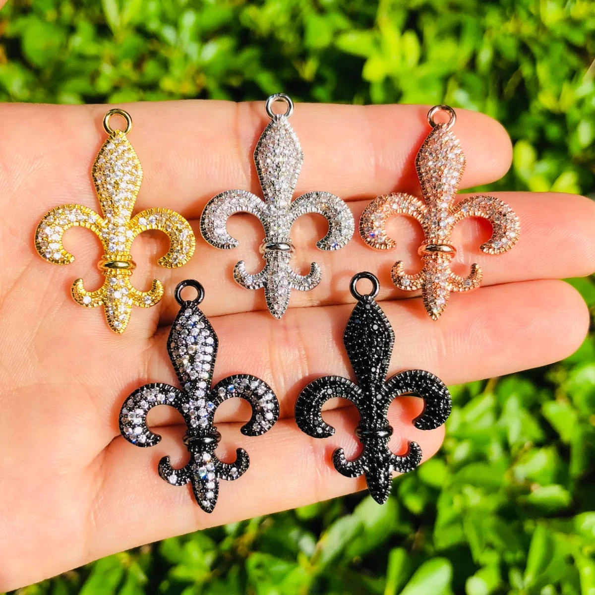 5pcs Fleur De Lis Iris Flower Charm for Women Bracelet Girl Necklace Making Zirconia Pave Pendant for Handmade Jewelry Accessory