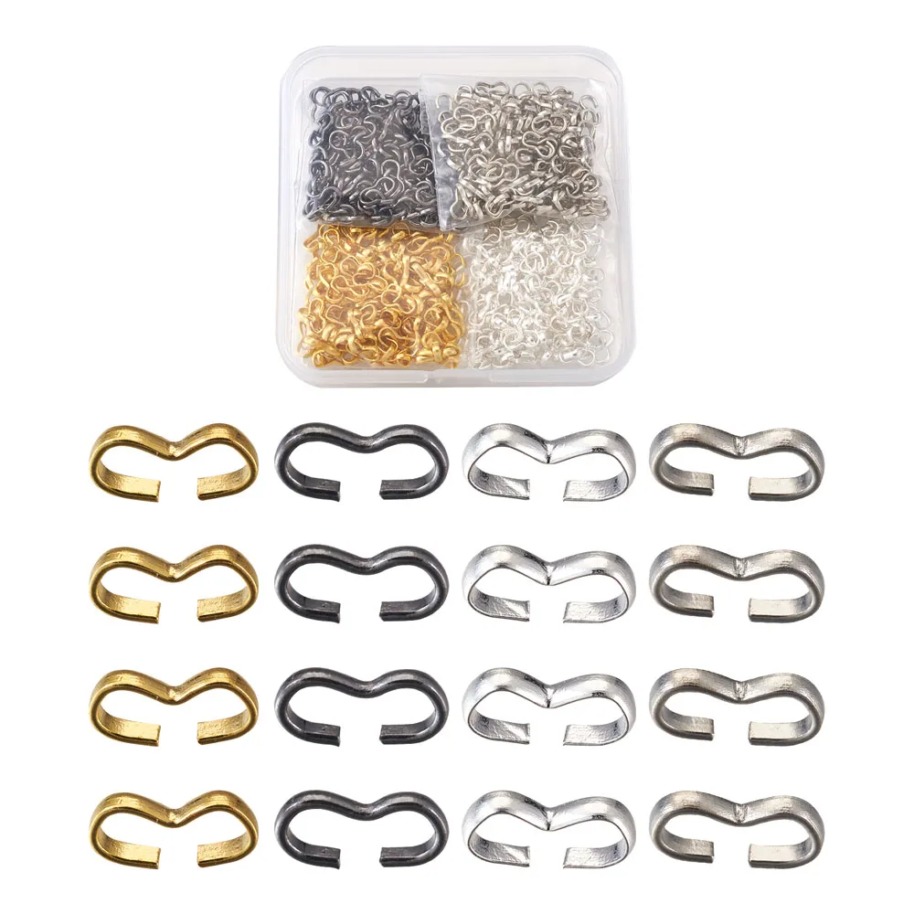 600pcs Iron Quick Link Connectors Chain Findings Number 3 Shaped Clasps Nickel Free Mixed 4 Color 150pcs/color