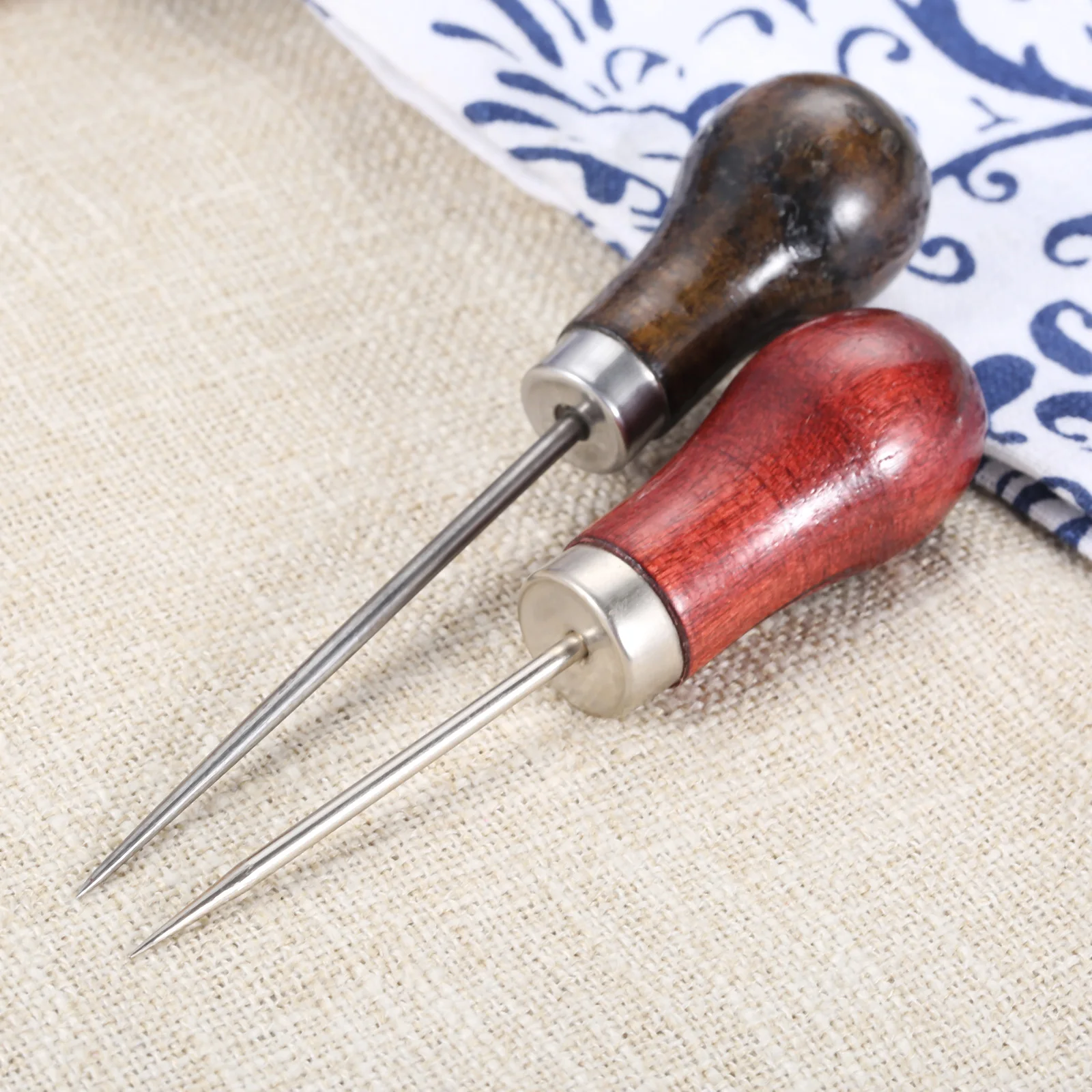 1pc Sewing Awl Tool Steel Needle Redwood Handle Piercing Leather Clothing Paper Craft Stitch Punch DIY Shoe Repair Binding Tools