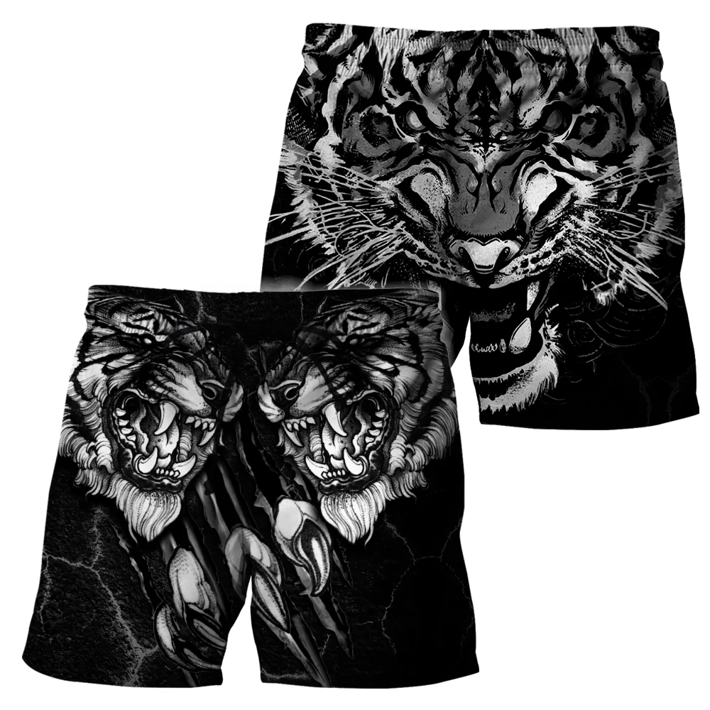 Mens Elastic Waist Shorts Tiger Series Tattoo 3D Print Summer Beach Shorts Unisex Streetwear Harajuku Casual Quick Dry Baggys 2