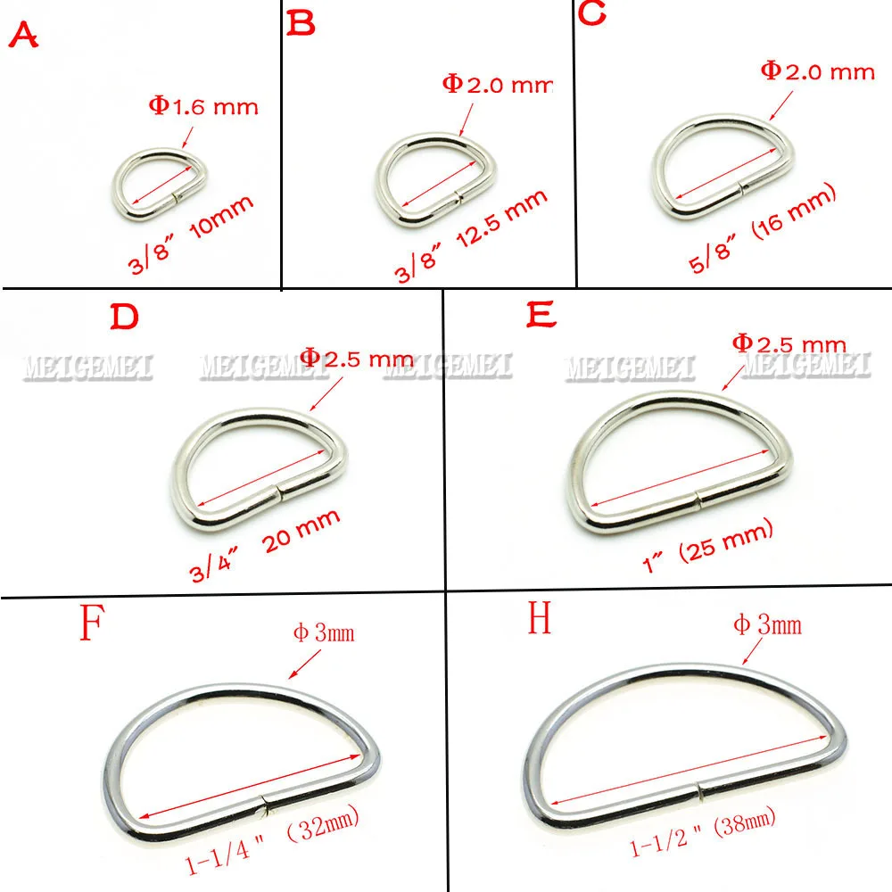 20 pz/lotto 10mm/12mm/15mm/20mm/25mm/32mm/38mm Non saldato anello a D in lega di metallo scarpe borse Dee fibbie accessorio fai da te