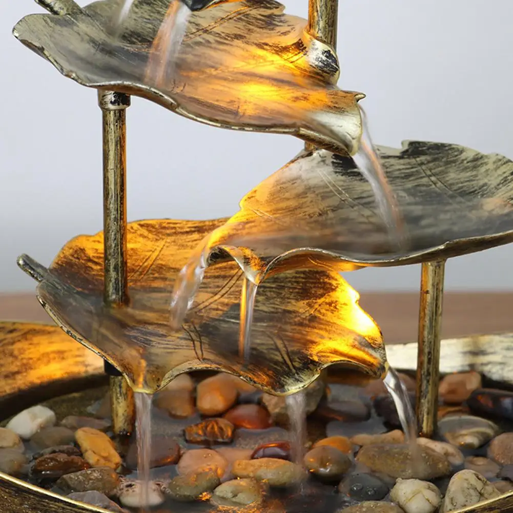 USB Desktop Fountain LED Decoration Lotus Leaf Sailing Water Fountain Decor Living Room Entrance Decor LED Atmosphere Night Ligh