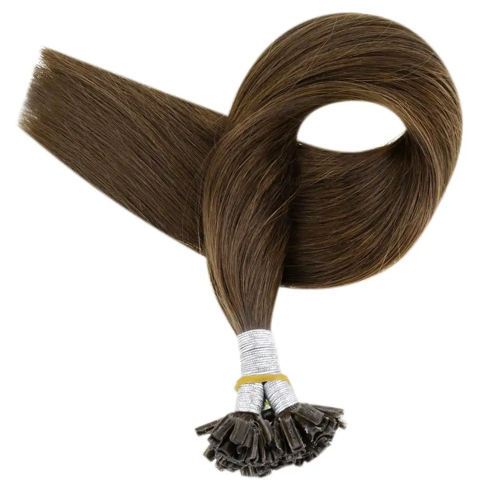 Full Shine Fusion Nail U Tip Haarverlängerungen Balayage Farbe Keratin Kleber Perlen vorgebundene Echthaarverlängerungen 50g Maschine Remy